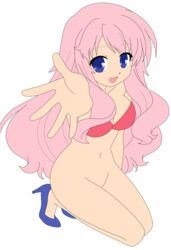 1girls baka_to_test_to_shoukanjuu blue_eyes bottomless bra breasts busakumas busty female highres himeji_mizuki kneeling legs long_hair nude nude_filter photoshop pink_hair smile thighs vector_trace