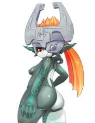 alternate_breast_size ass breasts female hair headgear helmet imp_midna matospectoru midna neon_trim nintendo nipples nude orange_hair pointy_ears red_eyes smile solo standing the_legend_of_zelda twilight_princess two_tone_skin yellow_sclera