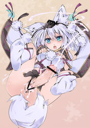 1futa alternate_eye_color animal_ears blue_eyes blush censor_bar censored cum cute_fang ejaculation fingerless_gloves fur futa_only futanari gloves intersex momiji_inubashiri navel penis short_hair solo tabi tagme tail touhou transpot_nonoko white_hair wolf_ears wolf_tail