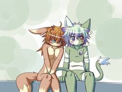 anthro balls blush breasts canine female fox fur furry hane heterochromia kiwi_(character) male markings penis red_eyes sex