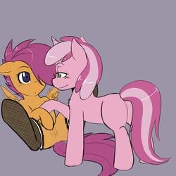 equine female friendship_is_magic hair_on_head horn my_little_pony pegasus pussy ruby_pinch_(mlp) scootaloo_(mlp) smile spittslittlecorner stockings unicorn wings young