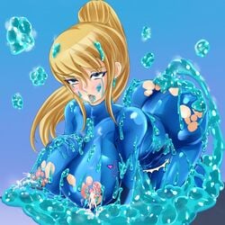 ahe_gao ass blonde_hair blue_eyes blush breasts female female_only goo gucchi_(n3gt6apf) highres human inflation lactation large_breasts metroid nintendo nipples pixiv_manga_sample rape resized samus_aran sex slime slime_monster solo stomach_bulge torn_clothes zero_suit zero_suit_samus