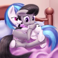 anus ass bed bow_tie crotchboobs crotchboobs_visible_through_thighs cutie_mark earth_pony equine female female_only friendship_is_magic fur horse multiple_females my_little_pony nipples non-human_areolae octavia_melody pony pussy tiny_crotchboobs two_tone_hair vinyl_scratch_(mlp) yuri