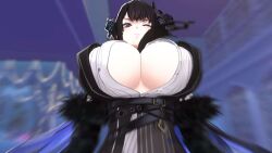 black_hair blue_hair breast_expansion breasts bursting_breasts expansion hololive hololive_english huge_breasts nerissa_ravencroft official_animation official_art two-tone_hair virtual_youtuber