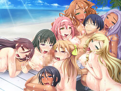 1boy 6+girls 8girls ahe_gao beach breasts bukkake collaborative_fellatio completely_nude cum cum_on_body cum_on_breasts cum_on_hair cum_on_upper_body double_paizuri fucked_silly fujikawa_misa glasses harem ishii_akira kikuchi_miki large_breasts miel multiple_girls multiple_pregnancies naurse_miku nipples nude paizuri penis pimp pregnant sakura_ayumi shiina_rui shiroyama_saki smile teamwork tokiwa_yuri yada_nao