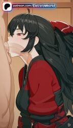 1boy 1girls 2026 ahoge ai_generated artist_name black_hair blowjob blowjob_face breasts bust chest clothed_female_nude_male cock dick electroworld fellatio female hi_res high_quality high_resolution highres licking long_hair nude oral oral_sex patreon patreon_username penis raven_branwen red_eyes rwby stable_diffusion straight sucking uncensored watermark