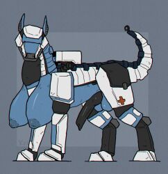 2023 alexandrys animal_genitalia animal_penis balls big_breasts black_body black_penis blue_background blue_balls blue_body blue_breasts breasts busty_feral canine_genitalia canine_penis dated dogborg feral feral_only futa_feral futanari genitals grey_body huge_breasts intersex intersex_feral long_penis looking_at_viewer machine medihound nipples penis raised_tail robot signature simple_background solo space_station_13 tail white_body