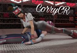 3d antifragile_dazzle chocking corrycr d.va defeated defeated_heroine fight headscissors in_between_legs kiriko_(overwatch) kiriko_kamori le_sserafim overwatch overwatch_2 punishment sexy suffocation