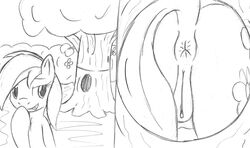 anus ass big_ass comic cutie_mark equine female fluttershy_(mlp) friendship_is_magic hair horse my_little_pony pegasus pussy rainbow_dash_(mlp) smooth_skin tg-0 tree wings wood