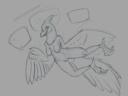 2012 anthro avian bed bird breasts female nude nyar on_back sketch solo wings