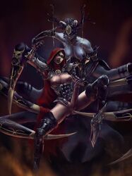 1futa 1girls arachne areolae armor ass breast_grab breasts curvy cydaea diablo diablo_3 erect_nipples erection female female_on_futa futa_sans_balls futanari hood hyper hyper_penis intersex jorogumo large_ass large_breasts masturbation nipple_chain nipple_piercing nipples nude penis piercing precum precum_drip pussy pussy_juice video_games xmlx