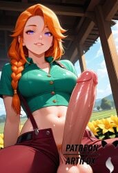 1dickgirl 1futa abs ai_assisted ai_generated artifox balls big_cock big_dick big_penis breasts clouds cock dick erect_penis flowers flowers_in_background futa_only futa_sans_pussy futadom futanari giant_cock giant_dick giant_penis green_shirt hi_res high_quality high_resolution highres huge_cock intersex large_cock large_dick large_penis leah_(stardew_valley) low-angle_view medium_breasts orange_hair penis precum precum_on_penis precum_string pubic_hair purple_eyes red_hair red_pants single_braid sky stardew_valley suspenders sweaty_body taker_pov testicles watermark