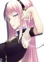 1girls armpits arms_up blue_eyes cum cum_on_armpit cum_on_body cum_on_hair cum_on_upper_body eguegu facial femdom long_hair looking_at_viewer megurine_luka pink_hair solo vocaloid