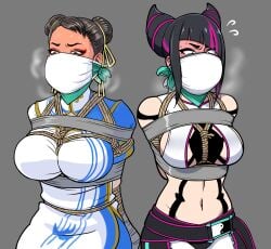 2girls bondage chun-li gagged_female jam-orbital juri_han
