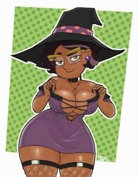 1girls afrolatina albinocawfee big_breasts breasts brown_eyes brown_hair camila_noceda cleavage costume disney disney_channel dress ear_piercing earrings eyewear female female_only fishnet_legwear fishnets glasses hair halloween halloween_costume hat headwear hips huge_breasts latina latina_milf legwear mature mature_female mature_woman milf mother nail_polish nails necklace neckwear purple_dress solo solo_female the_owl_house thick_thighs thighs wide_hips witch_costume witch_hat yellow_glasses