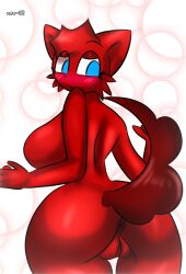 anthro ass blue_eyes female_furry furry naked nec-12 nordyneko red_body red_fur tail watermark youtube