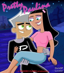 1boy 1girls breasts brown_skin comic cover_page danny_fenton danny_phantom dark-skinned_female dark_skin darkdp female ghost glowing green_eyes male nickelodeon paulina_sanchez white_hair