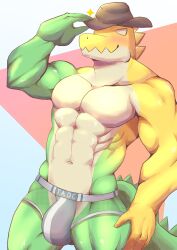 2024 abs anthro anthro_focus anthro_only anthro_solo athletic athletic_male bulge bulge_through_clothing crocodile crocodilian crocodylid digital_drawing_(artwork) digital_media_(artwork) furry furry_male furry_only gummigoo_(the_amazing_digital_circus) gummy_(food) gummy_creature hat headgear headwear jockstrap kyuyaceltic living_candy living_food male male_anthro male_focus male_only navel partially_clothed partially_clothed_male pecs pectorals solo solo_male the_amazing_digital_circus