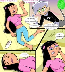 1boy 1girls breasts brown_skin comic danny_fenton danny_phantom dark-skinned_female dark_skin darkdp female ghost green_eyes male nickelodeon paulina_sanchez white_hair