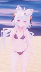 3d beach belly belly_button bikini bikini_bottom bikini_top female female_focus female_only filian filian_(vtuber) filiannevr indie_virtual_youtuber small_boobs small_breasts standing tail virtual_youtuber vrchat vtuber white_hair