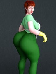 3d 3d_(artwork) apron back_view big_ass big_butt cake cleaning clothed dexter's_laboratory dexter's_mom freckled_skin freckles freckles_on_face green_clothing green_eyes huge_ass huge_butt innocent leggings maid_apron maid_outfit maid_uniform milf mother naive onlythicks posing red_hair red_lipstick short_hair surprised surprised_expression thick thick_ass thick_hips thick_thighs thighs