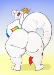 anthro ass beach_ball big_ass big_butt borisalien dragon fat horn horns male male_only nude red_eyes reptile scalie solo tail white_body