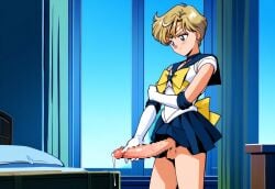 1futa ai_generated balls bishoujo_senshi_sailor_moon blonde_hair blue_eyes censored clothed clothed_female_nude_female clothing cum dickgirl ejaculating_cum ejaculation erect_penis erection futa_only futanari haruka_tenou intersex kame_g large_penis long_penis masturbation penis sailor_uranus scrotum short_hair skirt solo_futa testicles