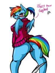 anthro ass avante92 equine eyewear friendship_is_magic glasses my_little_pony nerd nerdy panties panties_down pegasus pullover pussy rainbow_dash_(mlp) rainbow_hair straight_hair underwear wings