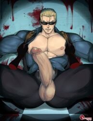 2023 albert_wesker balls bara big_balls big_penis blonde_hair capcom clothing daddy erection male male_nipples male_only manly mature_male muscular_male nipples penis resident_evil tight_clothing yozorac1