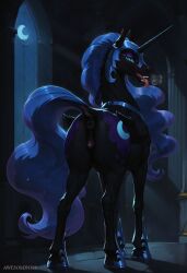 ai_generated animal_genitalia animal_pussy ass blue_hair crotchboobs equid equine equine_genitalia equine_pussy female female_only feral feral_only friendship_is_magic furry hair hasbro horn horse mammal my_little_pony nightmare_moon_(mlp) pony princess_luna_(mlp) pussy quadruped small_crotchboobs tongue tongue_out