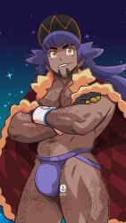 anchorofcolors bara big_bulge bulge jockstrap leon_(pokemon) male male_nipples male_only muscular_male nintendo nipples penis_outline pokemon pokemon_ss underwear