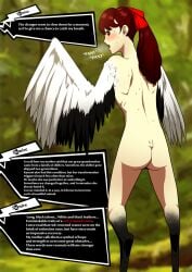 arms bird bird_legs bird_tail bird_wings black_feathers completely_naked completely_naked_female completely_nude completely_nude_female deliciousunagi dialog dialogue dialogue_box dialogue_bubble forest naked naked_female nude nude_female panting persona persona_5 pupil_dilation read_from_right_to_left species_transformation sumire_yoshizawa tagme text text_box text_bubble text_focus transformation transformation_sequence trees white_feather white_feathers woods