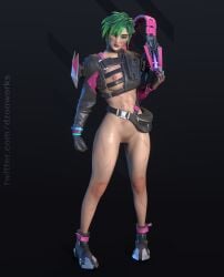 1girls 3d 4k alter_(apex_legends) apex_legends blender blender_(software) blender_eevee breasts casual_nudity dzooworks electronic_arts female fit_female green_eyes green_hair highres pale-skinned_female partially_clothed pussy scars shaved_pussy shoes short_hair tactical_nudity watermark wide_hips