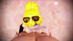 1boy 1girls 3d 3d_model animated bikini bikini_bottom bikini_top blonde_female blonde_hair blowjob blush cum cum_on_face cumshot erect_penis half_naked half_naked_female heart-shaped_pupils lewd_fraggy male_pov nude_male ponytail pov purple_eyes rwby sound sunglasses sunglasses_on_head tagme video yang_xiao_long