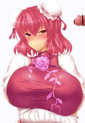 blush breasts female hair_ornament huge_breasts kasen_ibaraki penis poko_chin red_eyes red_hair touhou