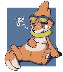 after_transformation blush breasts buizel eyewear eyewear_on_head female feral generation_4_pokemon genitals implied_transformation jaki-kun_(character) nintendo oagoner pokemon pokemon_(species) pussy simple_background sunglasses sunglasses_on_head