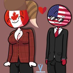 1boy 1girls america bulge bulge_through_clothing canada canada_(countryhumans) countryhumans countryhumans_girl erection_under_clothes fully_clothed jlsantamaria suit suit_and_tie tagme tie united_states_of_america_(countryhumans)