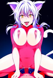 1boy ai_generated big_breasts bouncing_tits breast breasts cat_ears cat_tail cowgirl_position crazy_eyes hair_between_eyes hands_on_feet issei_van_astrea koneko_toujou large_breasts masterpiece nipples nude pennis pussy pussy_juice realistic sex smile tonge_out trail_saliva vaginal_penetration white_cat_ears white_cat_tail white_hair yellow_eyes