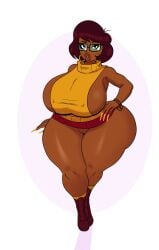 1girls annon bimbo bimbofication female female_only gigantic_breasts huge_ass huge_breasts huge_hips scooby-doo solo solo_female velma_dinkley wide_hips