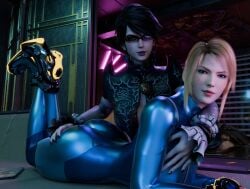 2girls 3d bayonetta bayonetta_(character) bayonetta_2 crossover female female_focus female_only metroid nintendo samus_aran sarah_bryant sarah_bryant_(model) shaddoll_x super_smash_bros. virtua_fighter zero_suit_samus