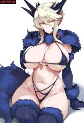 ai_generated ai_hands artoria_pendragon_(lancer_alter) csr_fan_621 large_breasts looking_at_viewer mash_kyrielight_(dangerous_beast)_(cosplay) self_upload tagme watermark white_background