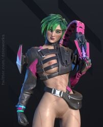 1girls 3d 4k alter_(apex_legends) apex_legends blender blender_(software) blender_eevee breasts casual_nudity dzooworks electronic_arts female fit_female green_eyes green_hair highres pale-skinned_female partially_clothed pussy scars shaved_pussy shoes short_hair tactical_nudity watermark wide_hips