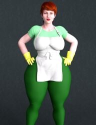 3d 3d_(artwork) angry angry_expression angry_face apron cleaning clothed dexter's_laboratory dexter's_mom freckled_skin freckles freckles_on_face green_clothing green_eyes leggings maid_apron maid_outfit maid_uniform milf mother onlythicks posing red_hair red_lipstick short_hair thick thick_ass thick_hips thick_thighs thighs