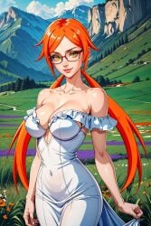 1girls ai_generated asian_female ass bangs_over_eyes big_breasts breasts choker eyelashes eyeshadow glasses goddess gold_eyes gold_jewelry hakaishinkalasharts hourglass_figure jewelry kalash light-skinned_female long_hair low_twintails messy naughty naughty_face naughty_smile night orange_hair pale-skinned_female red_hair seductive seductive_look straight_hair thick_ass thick_legs thick_lips thick_thighs thighs twintails yellow_eyes