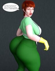 3d 3d_(artwork) apron back_view big_ass cake cleaning clothed dexter's_laboratory dexter's_mom dialogue dialogue_box dialogue_bubble english english_dialogue english_text freckled_skin freckles freckles_on_face green_clothing green_eyes huge_ass huge_butt innocent leggings maid_apron maid_outfit maid_uniform milf mother naive onlythicks posing red_hair red_lipstick short_hair surprised surprised_expression text text_bubble thick thick_ass thick_hips thick_thighs thighs