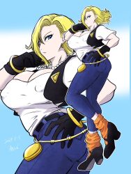 1girls alternate_version_available android_18 blonde blonde_hair blonde_hair_female blue_eyes blue_eyes_female cameltoe cleavage curvy dragon_ball erect_nipples female gloves high_heels huge_areolae huge_ass huge_breasts mich_kj puffy_nipples short_hair short_hair_female thick_lips voluptuous wide_hips yellow_hair