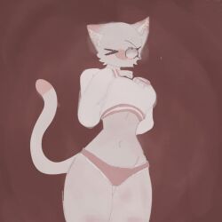 ;3 ass blush blushing_at_viewer breasts cat_ears cat_tail countryhumans countryhumans_girl curvy_female curvy_figure davidpe fur furry_ears hands_on_breasts japan_(countryhumans) medium_ass medium_breasts red_background red_panties red_stripes sweater_lift thick_thighs thighs white_skin white_skinned_female white_sweater