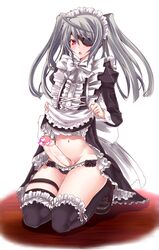 artist_request censored eye_patch futanari infinite_stratos intersex laura_bodewig lolita_fashion maid maid_headdress navel open_mouth panties penis red_eyes silver_hair tied_hair twintails