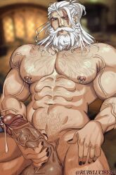 1boy abs activision balls bara beard biceps big_balls big_penis blizzard_entertainment cum cum_drip cum_dripping_from_penis daddy dilf erection genital_fluids hairy_chest looking_at_viewer male male_nipples male_only male_pubic_hair masturbation mature_male muscular_male nipple_piercing nipples nude overwatch overwatch_2 pecs penis piercing reinhardt rubylucifera scar white_beard white_hair