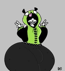 1boy anthro ass ass_bigger_than_head big_ass big_butt big_penis black_hair bottom_heavy bubble_butt bulge bulge_through_clothing clothing curvaceous curvy curvy_figure dat_ass dumptruck_ass femboy freckles front_view fully_clothed furry ghostfuckrr gir_hoodie girly hair_over_eyes hi_res hoodie huge_ass huge_cock invader_zim jesse_(ghostfuckrr) lagomorph male male_only peace_sign penis rabbit rabbit_ears solo solo_male tagme thick_thighs